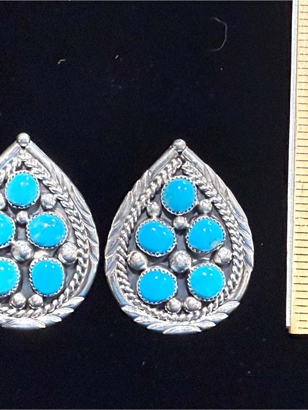 Kingman Turquoise Teardrop Sterling Silver Cluster Earrings